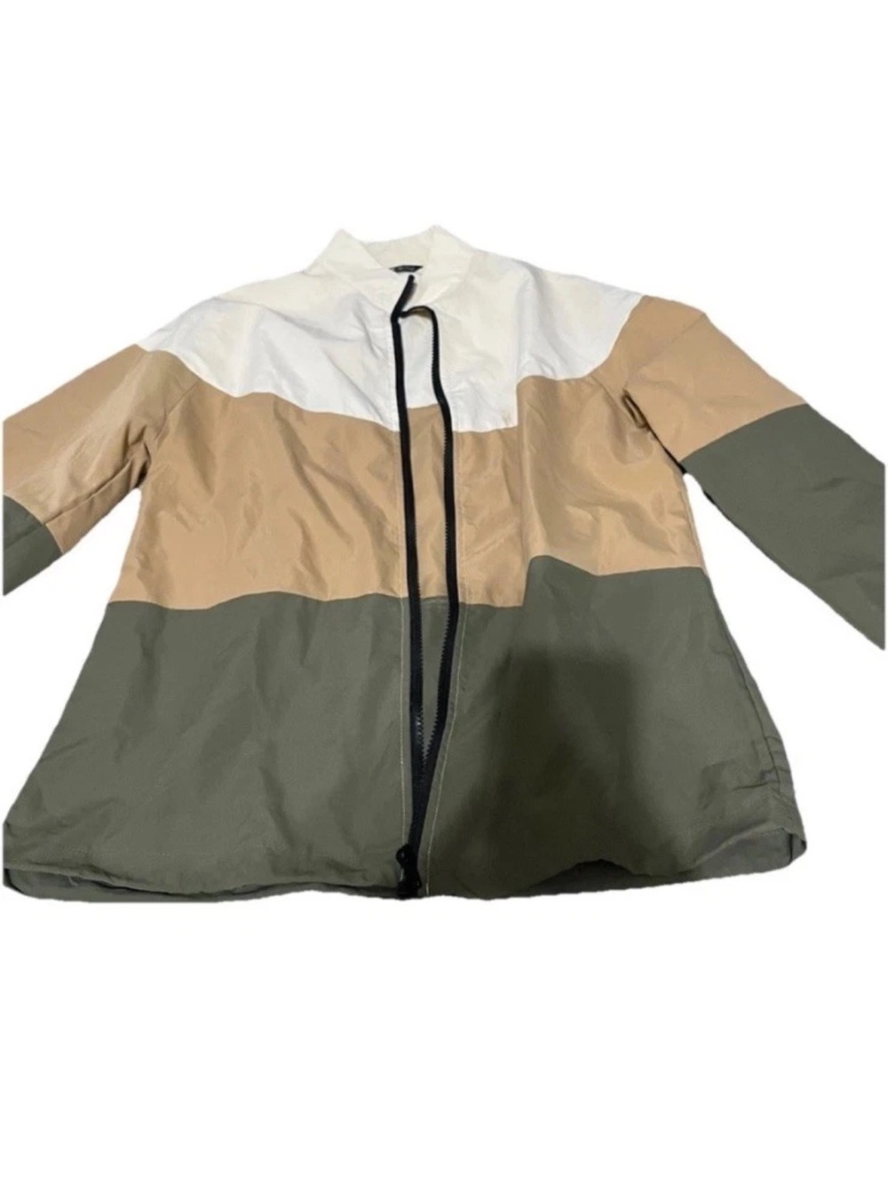SHEIN Colorblock Bomber Jacket in White, Tan & Olive